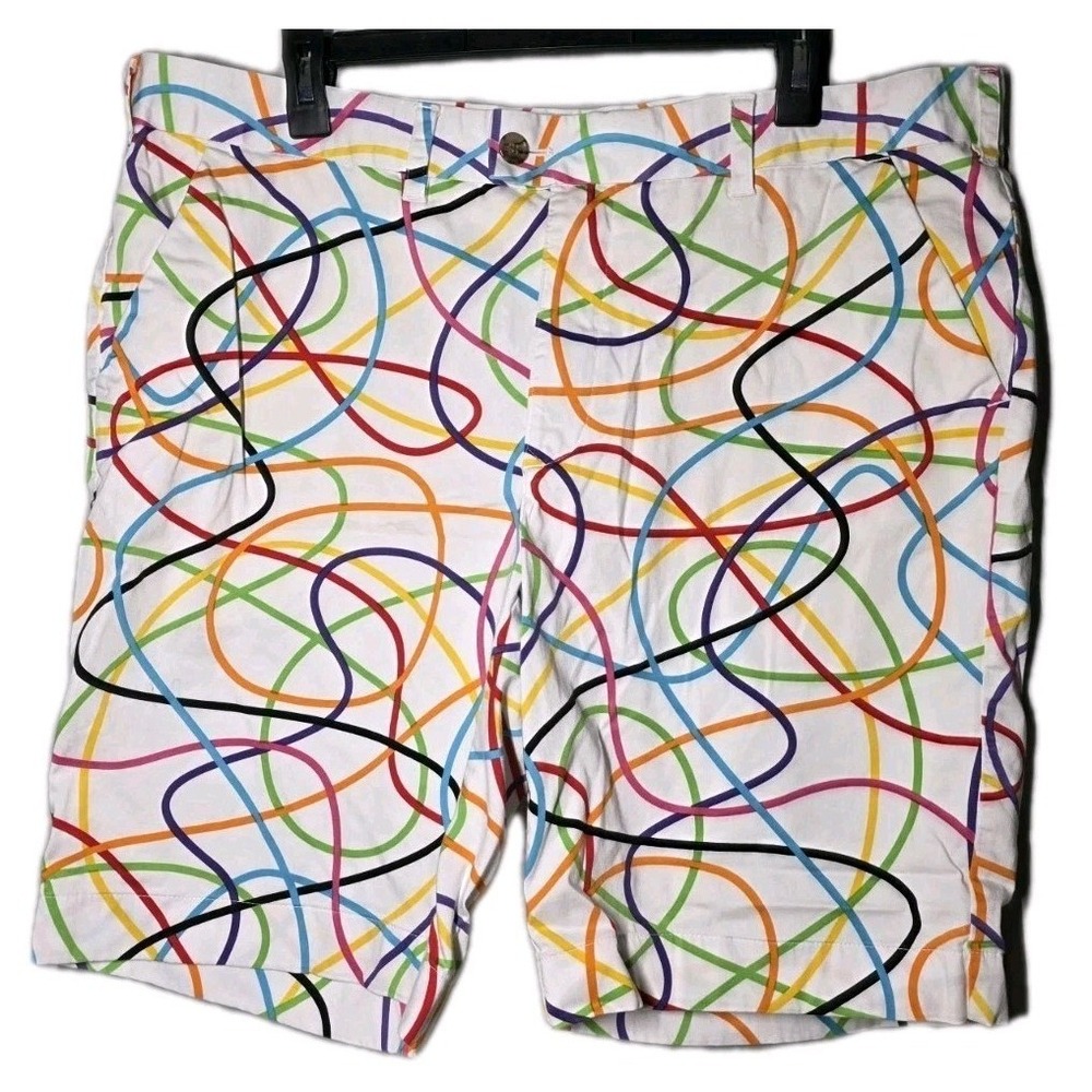 Loudmouth Casual Golf Shorts Chino Mens 40 Cotton Multicolor Stripes Scribbles